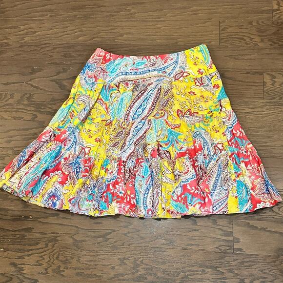 Ralph Lauren - Lauren  Tiered Linen Midi Skirt - Paisley Boho Print Size XL - Picture 1 of 7